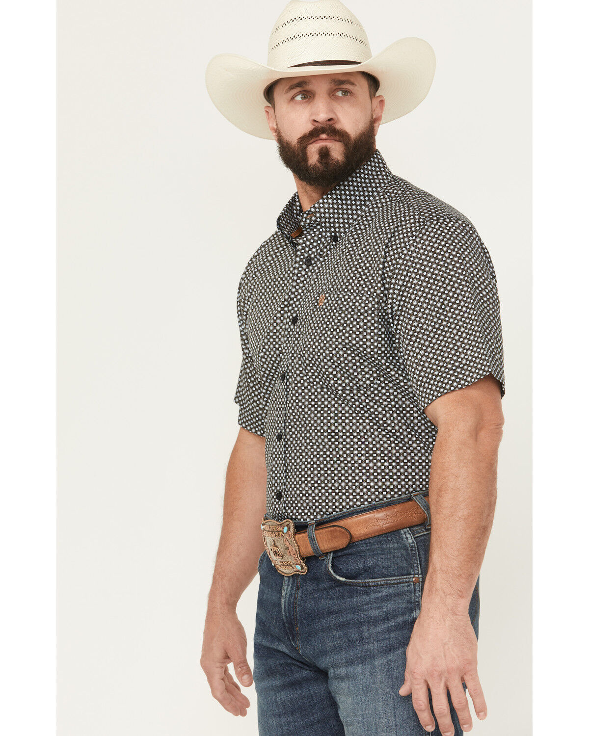 Image #2 - Cinch Men's Geo Print Short Sleeve Button-Down Western Shirt, Black, hi-res