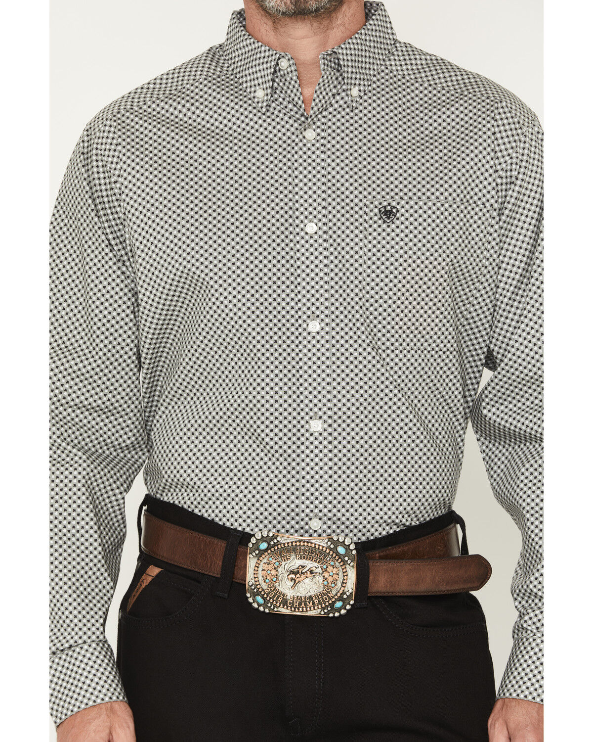 Image #3 - Ariat Men's Tristan Geo Print Long Sleeve Button-Down Western Shirt - Tall, Grey, hi-res