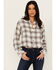 Image #1 - Cleo + Wolf Women's Amy Plaid Print Button-Up Cropped Long Sleeve Flannel Shirt, Cream, hi-res