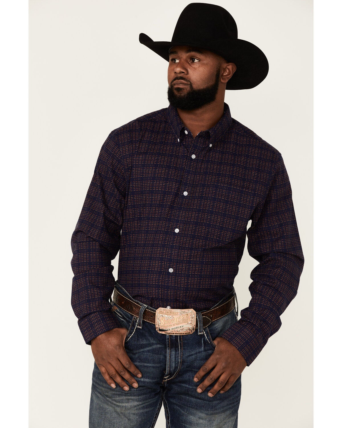 Cody James Core Brutus Dobby Geo Print Long Sleeve Button-Down Western Shirt, Navy, hi-res