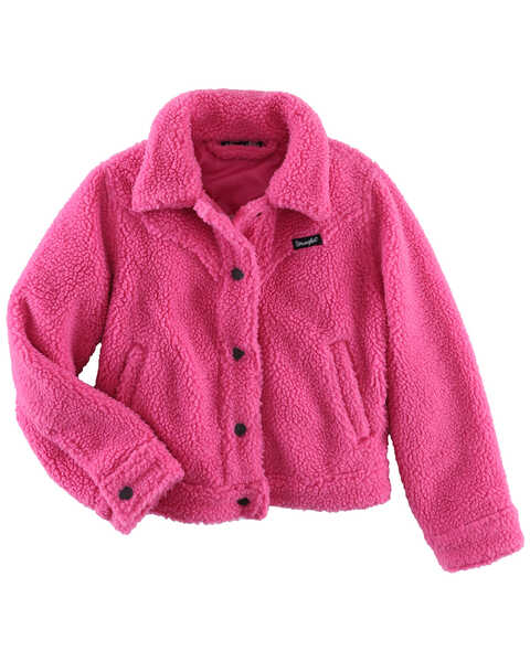 Wrangler Girls' Sherpa Snap Jacket , Pink, hi-res