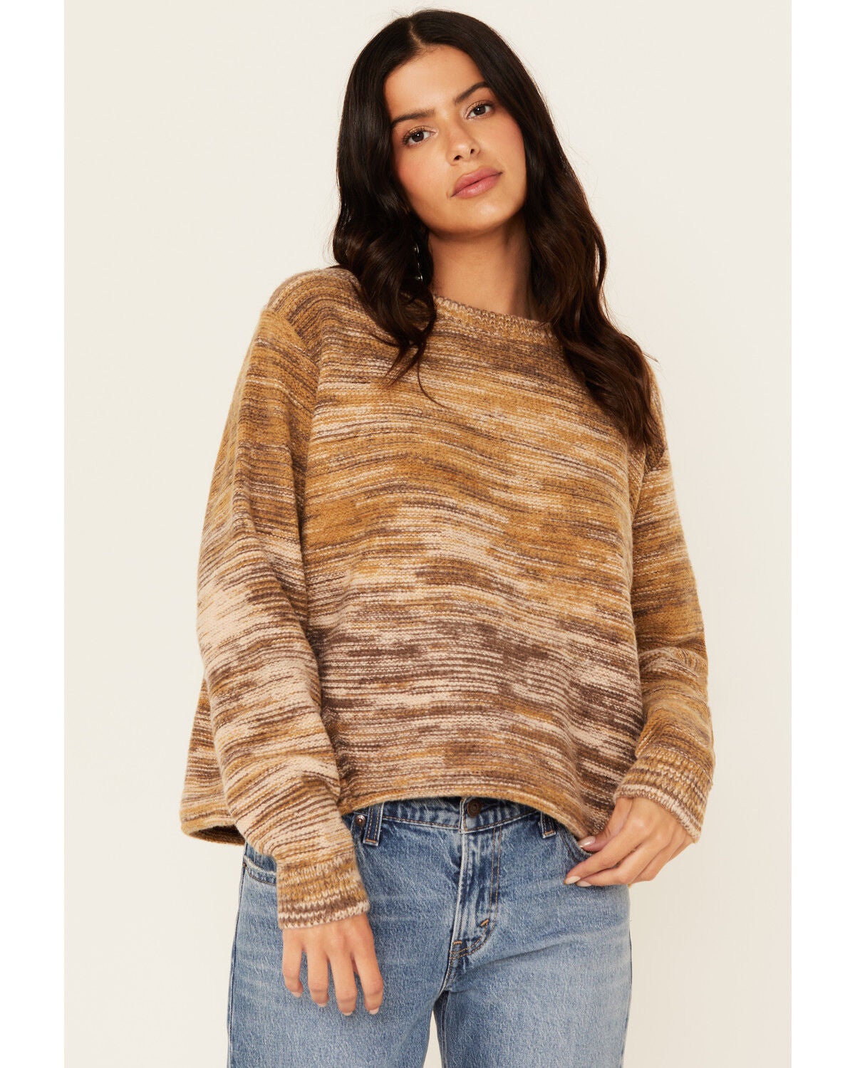 Cleo + Wolf Women's Spacedye Crew Neck Sweater, Brown, hi-res