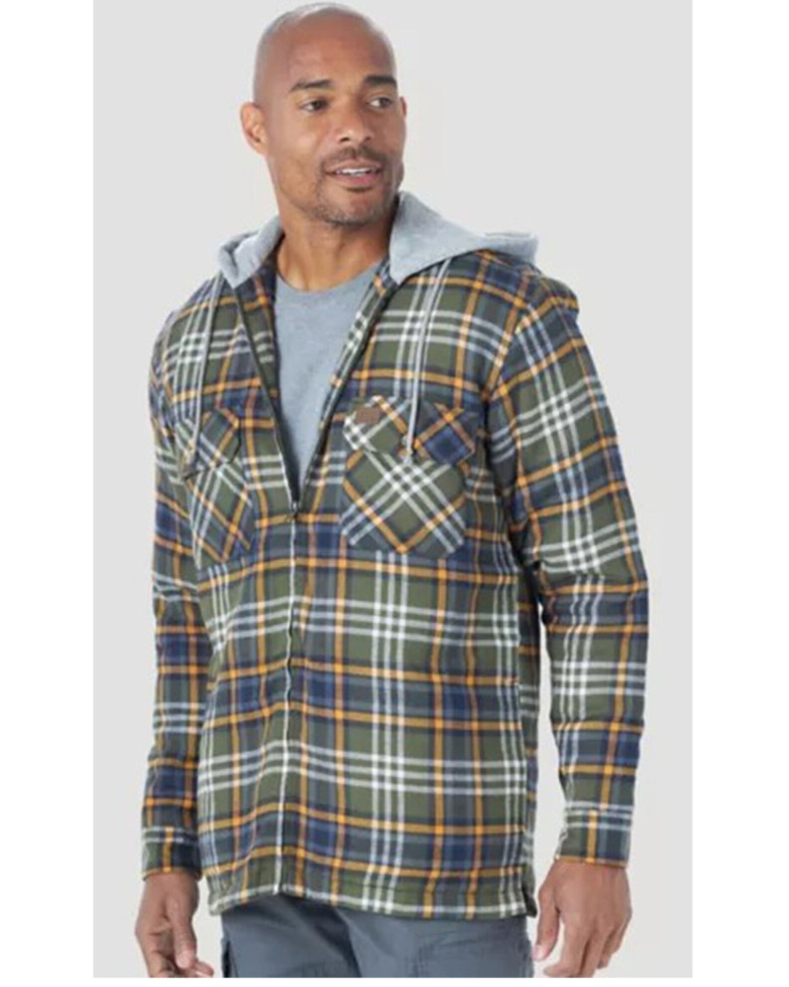 Wrangler Riggs Men's Plaid Print Hooded Zip-Front Work Shirt Jacket - Big