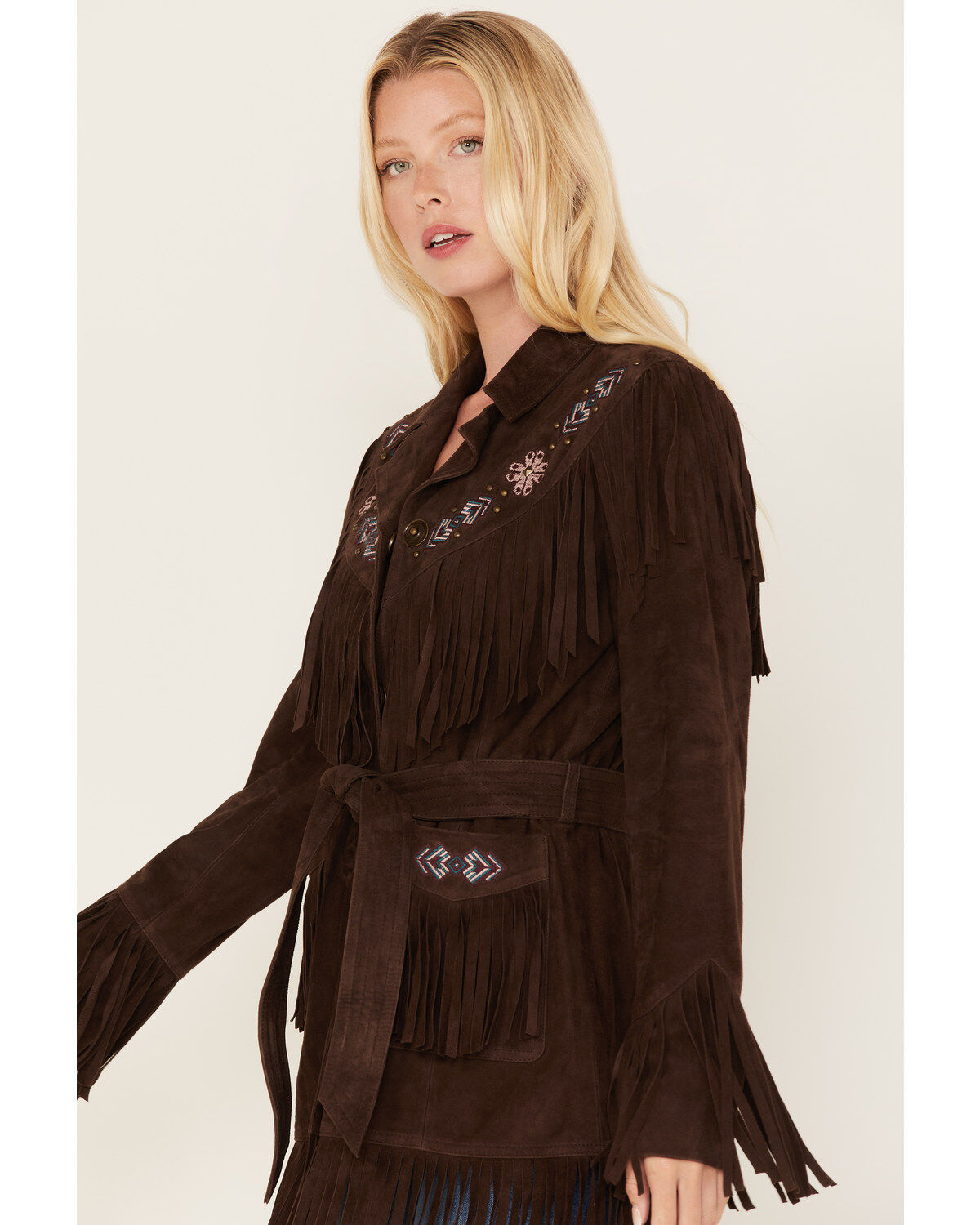 Image #3 - Idyllwind Women's Batavia Embroidered Fringe Suede Coat, Dark Brown, hi-res