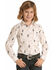 Panhandle Girls' Cactus Print Long Sleeve Western Shirt , White, hi-res