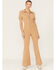 Flying Tomato Women's Corduroy Flare Jumpsuit, Tan, hi-res