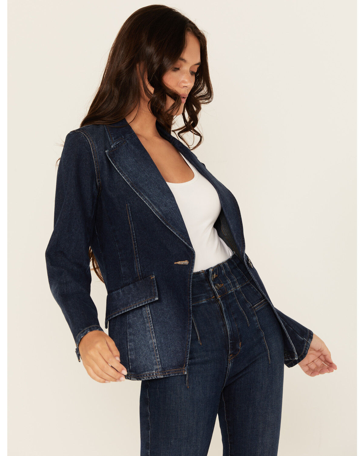 Image #2 - Boom Boom Jeans Women's Dark Wash Denim Blazer, Dark Wash, hi-res