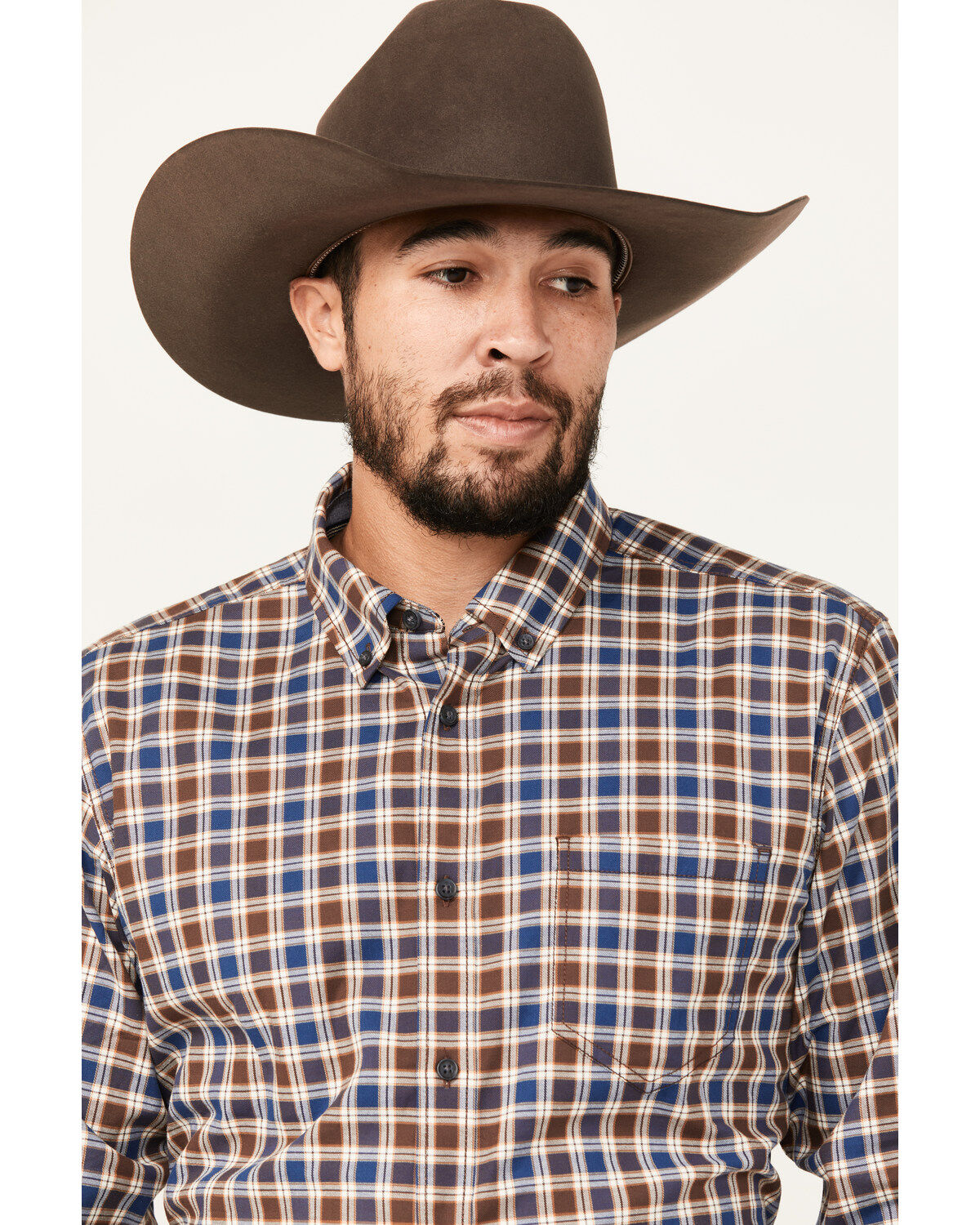 Image #2 - Cody James Men's Hound Dog Plaid Print Long Sleeve Button-Down Western Shirt - Tall, Chocolate, hi-res