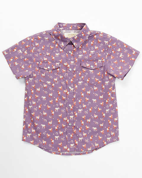Shyanne Toddler Girls' Printed Short Sleeve Snap Western Stretch Shirt, Purple, hi-res