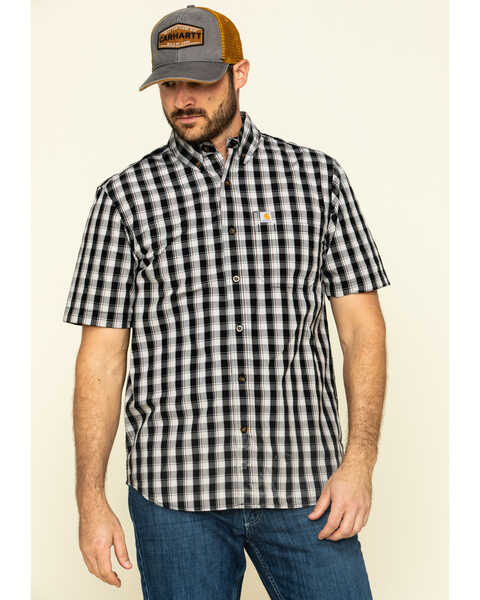 Image #1 - Carhartt Men's Black Essential Plaid Button Down Short Sleeve Work Shirt , , hi-res