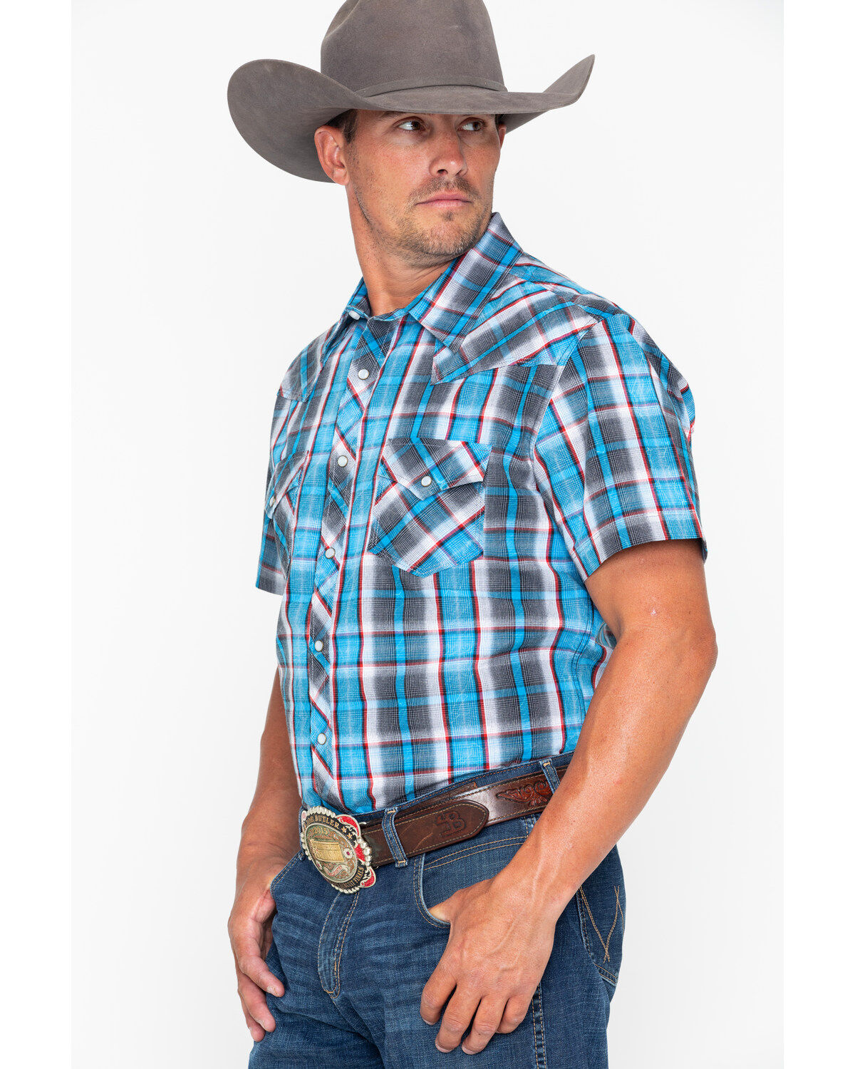 Image #3 - Rock & Roll Denim Men's Crinkle Plaid Print Snap Short Sleeve Western Shirt, , hi-res