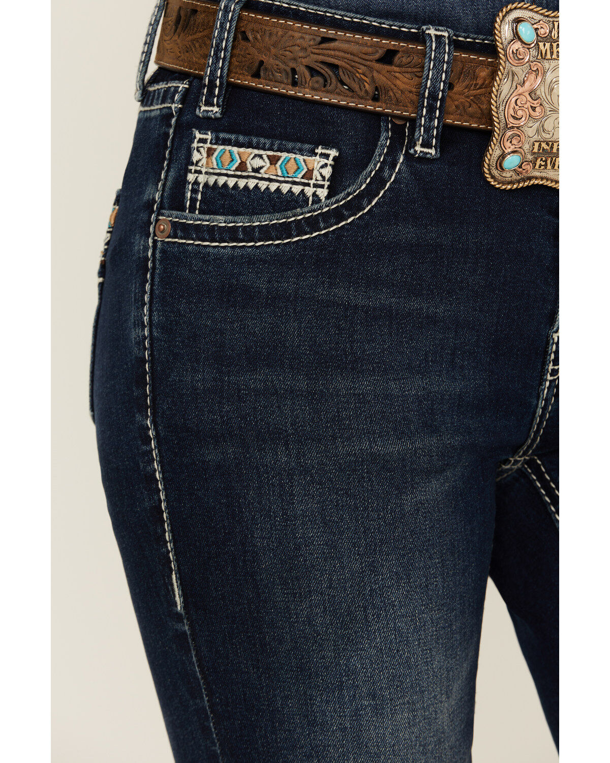 Image #4 - Rock & Roll Denim Women's Dark Wash Mid Rise Embroidered Bootcut Stretch Denim Jeans, Dark Wash, hi-res