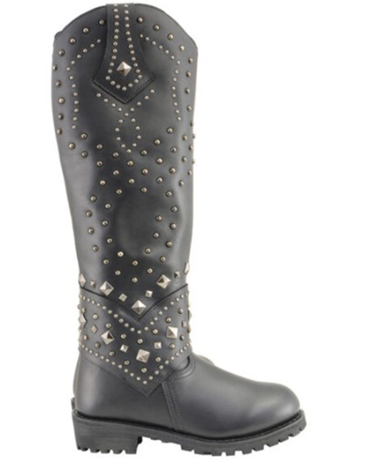 Image #2 - Milwaukee Leather Women's Extra Tall Studded & Riveted Pull On Boots - Round Toe, Black, hi-res