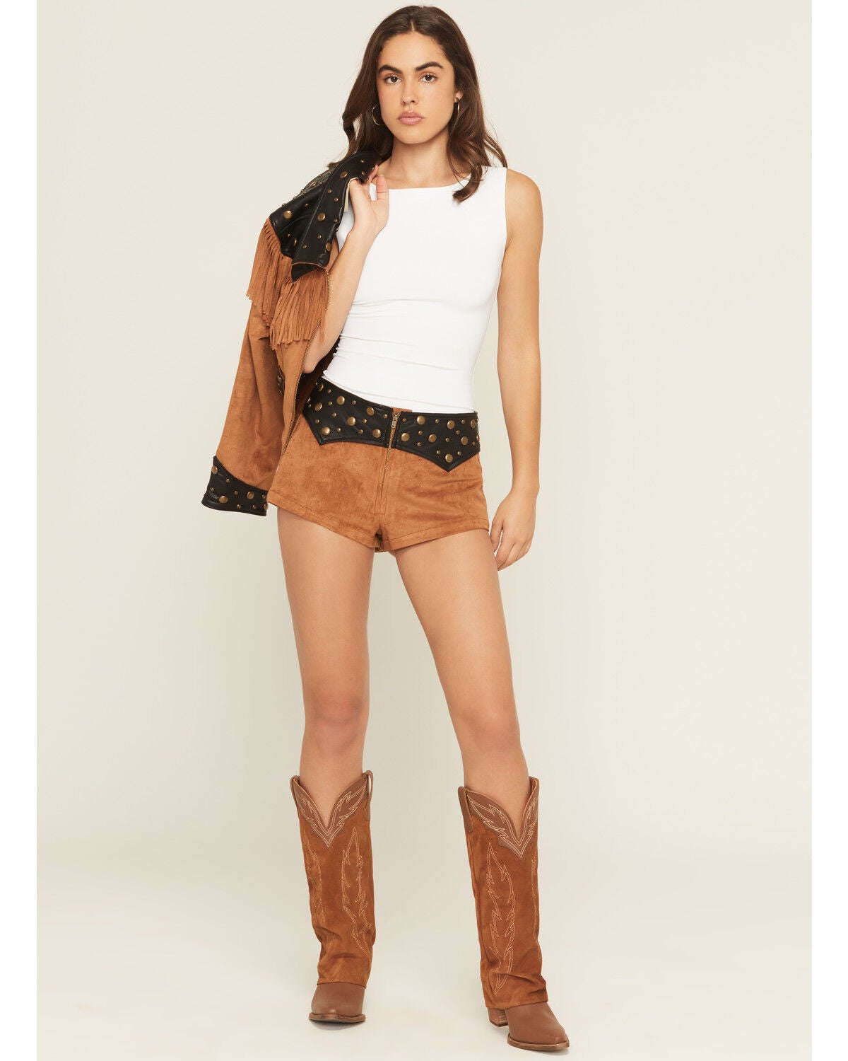 Show Me Your Mumu Women's Wilson Faux Suede Shorts, Tan, hi-res