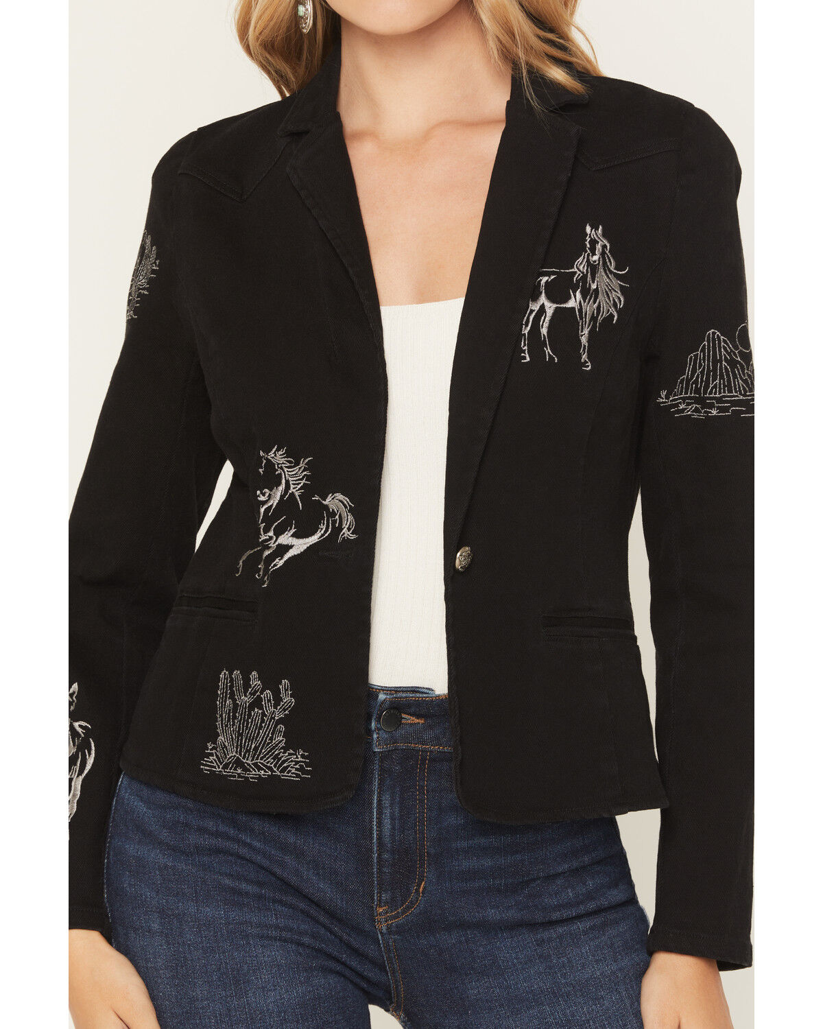 Image #3 - Blue B Women's Western Embroidered Blazer, Black, hi-res