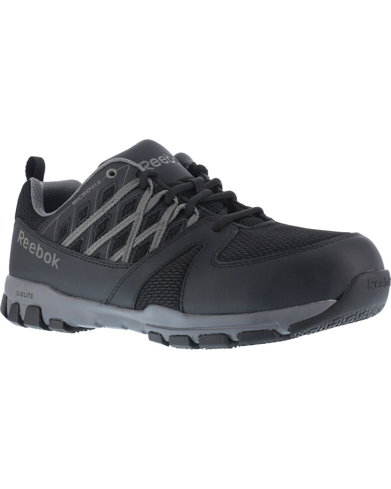 Reebok Men's Leather with MicroWeb Athletic Oxfords - Steel Toe, Black, hi-res