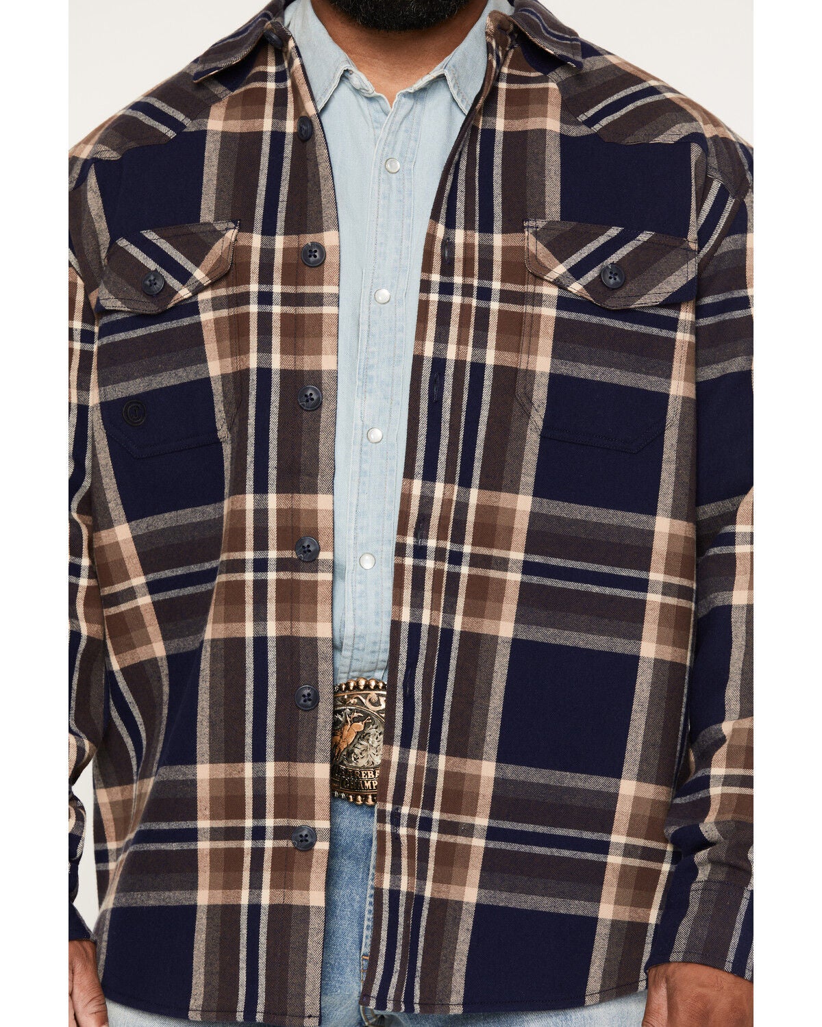 Image #3 - Cody James Men's Trailhead Plaid Print Flannel Fleece Lined Shirt Jacket, Navy, hi-res