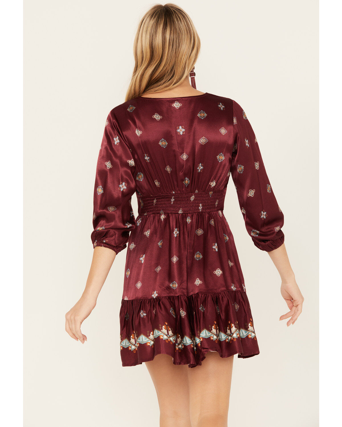 Image #4 - Shyanne Women's Border Southwestern Printed Mini Dress, Maroon, hi-res