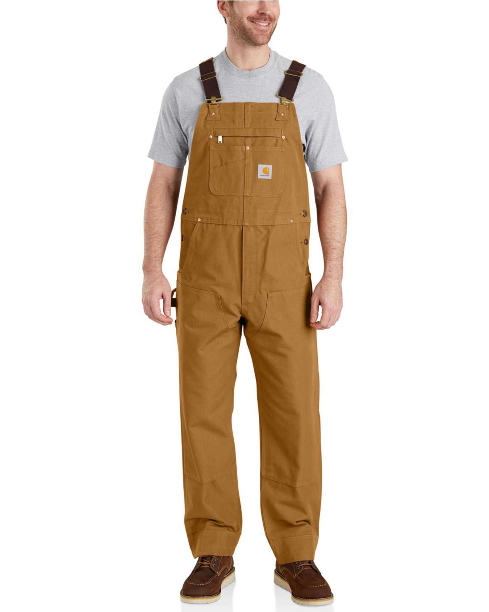 Image #1 - Carhartt Men's Duck Bib Work Overalls, Brown, hi-res