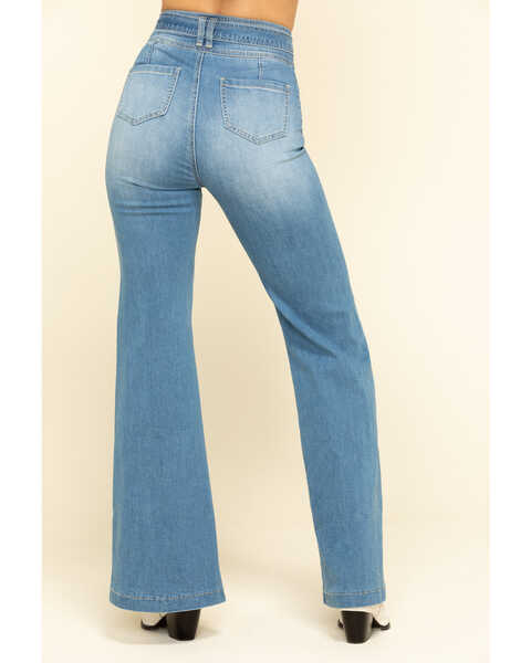 Image #2 - Flying Tomato Women's Denim Tie Front Flare Jeans , Blue, hi-res