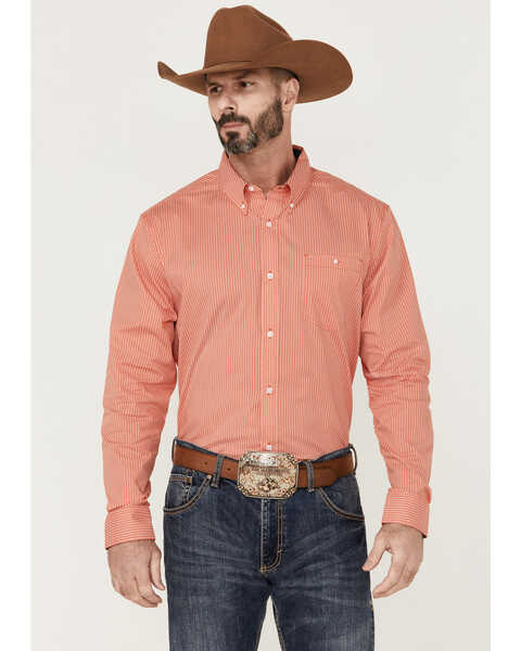 RANK 45® Men's Calgary Geo Print Long Sleeve Button-Down Western Shirt , Red, hi-res