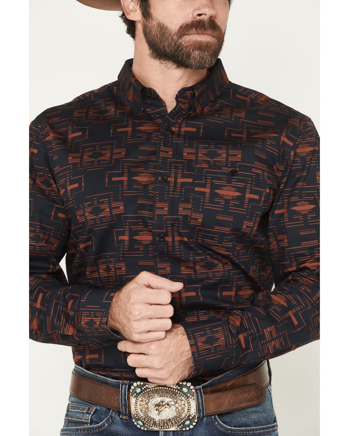 Image #3 - RANK 45&reg; Men's Stormy Sea Southwestern Print Long Sleeve Button-Down Stretch Western Shirt, Navy, hi-res