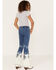 Grace in LA Girls' Button-Front Southwest Tie Dye Flare Jeans, Blue, hi-res