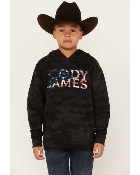 Cody James Men's Flag Logo Camo Hooded Sweatshirt, Black, hi-res