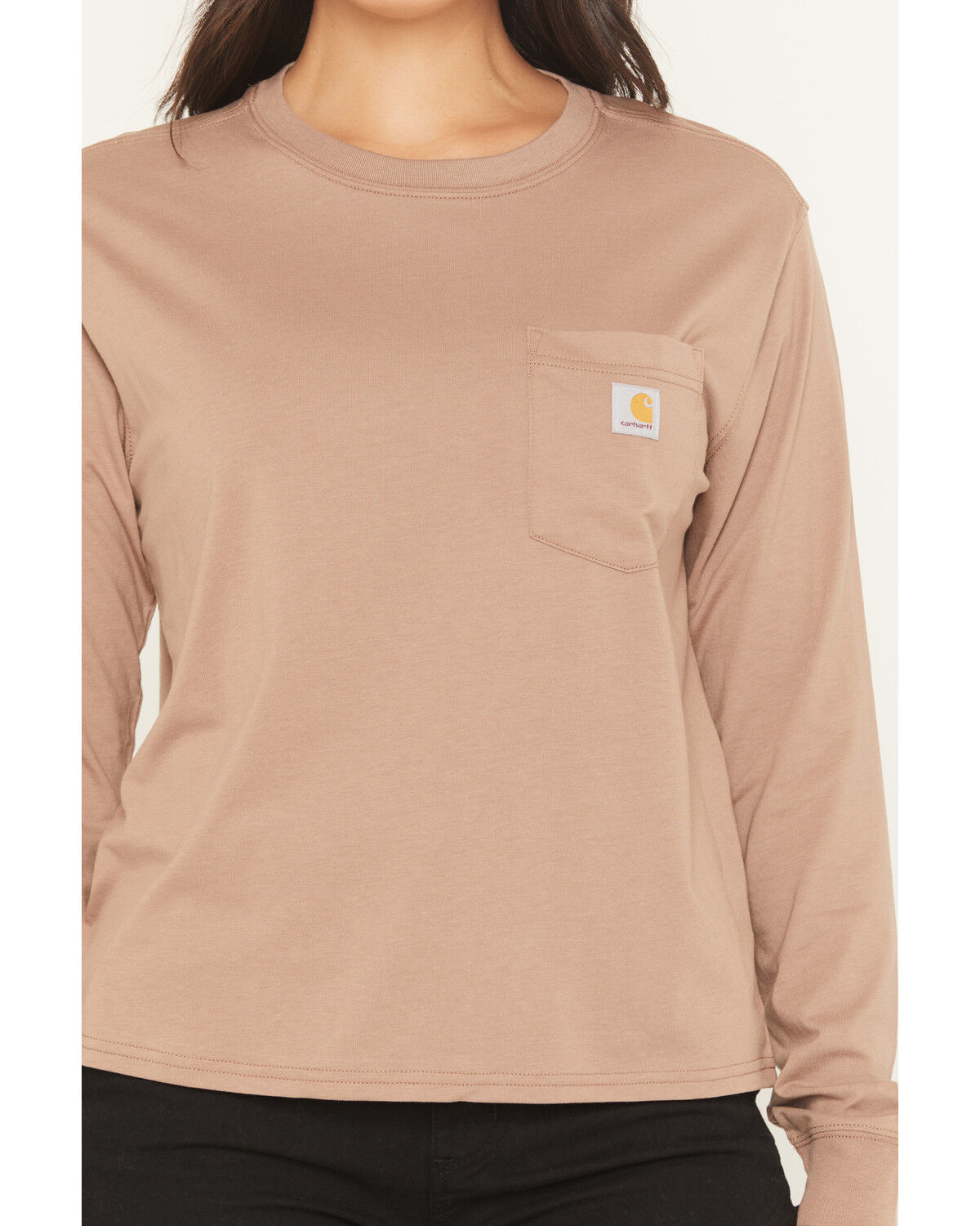 Image #3 - Carhartt Women's Tencel™ Fiber Series Loose Fit Long Sleeve Pocket Tee, Tan, hi-res