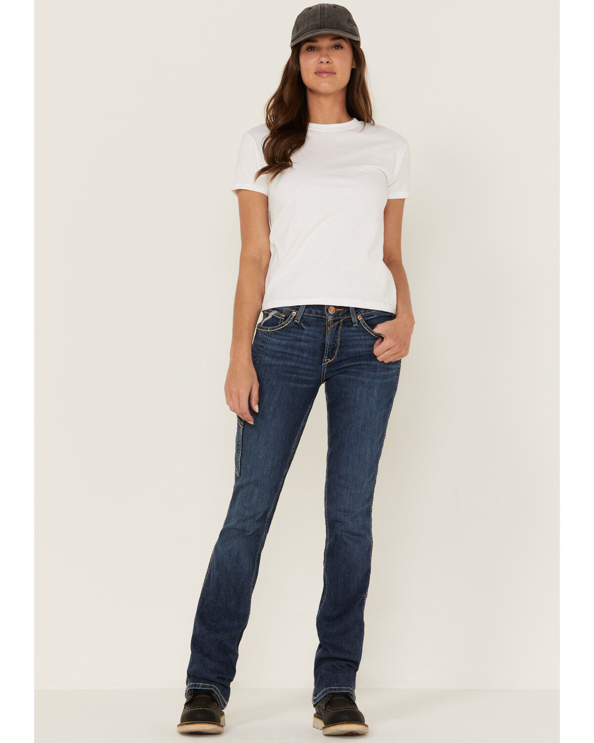 Image #1 - Ariat Women's Rebar Pilar Medium Wash Flex Riveter Bootcut Work Jeans, Blue, hi-res