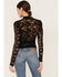 Panhandle Women's Floral Lace Long Sleeve Top, Black, hi-res