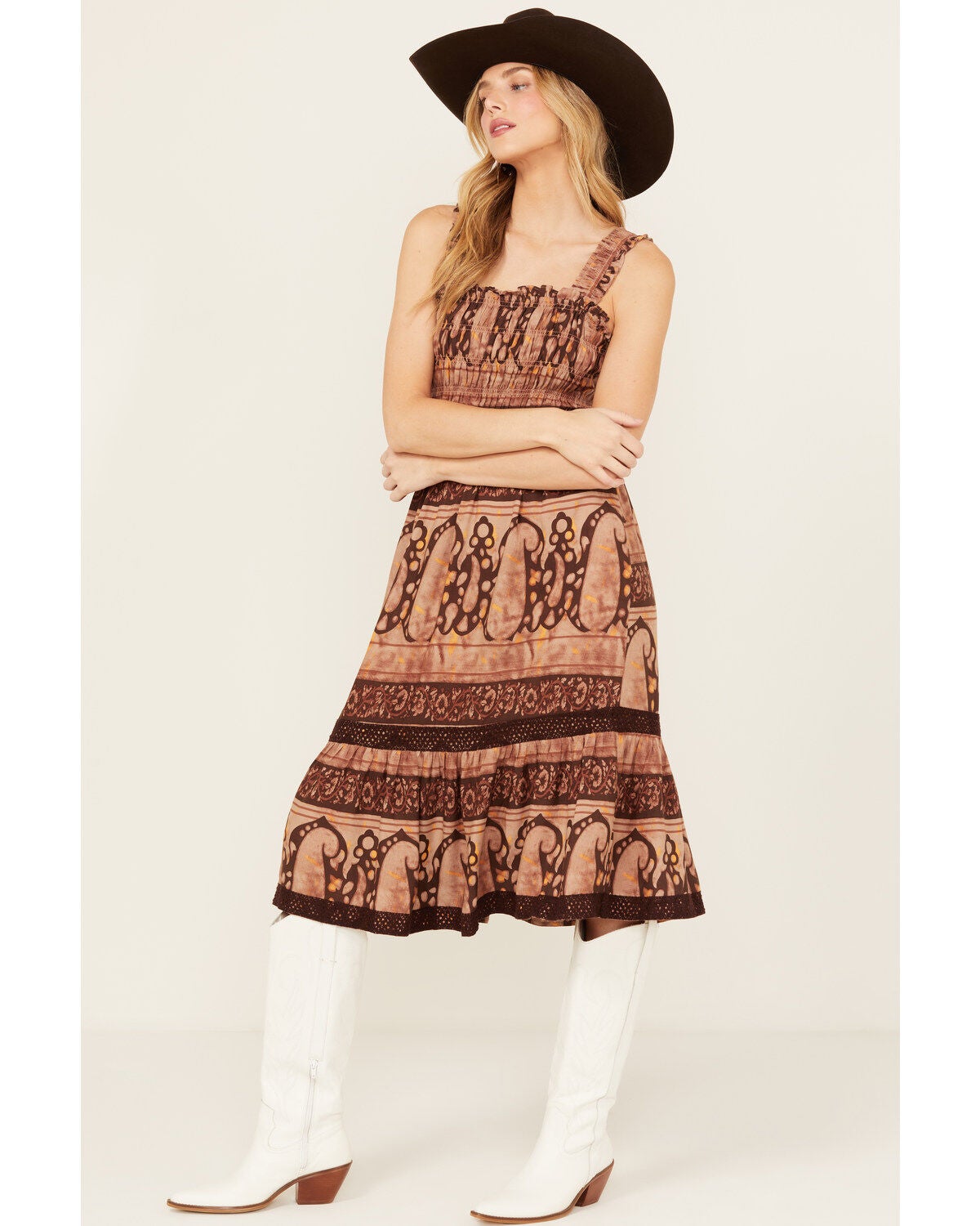 Shyanne Women's Challis Printed Midi Dress, Coral, hi-res