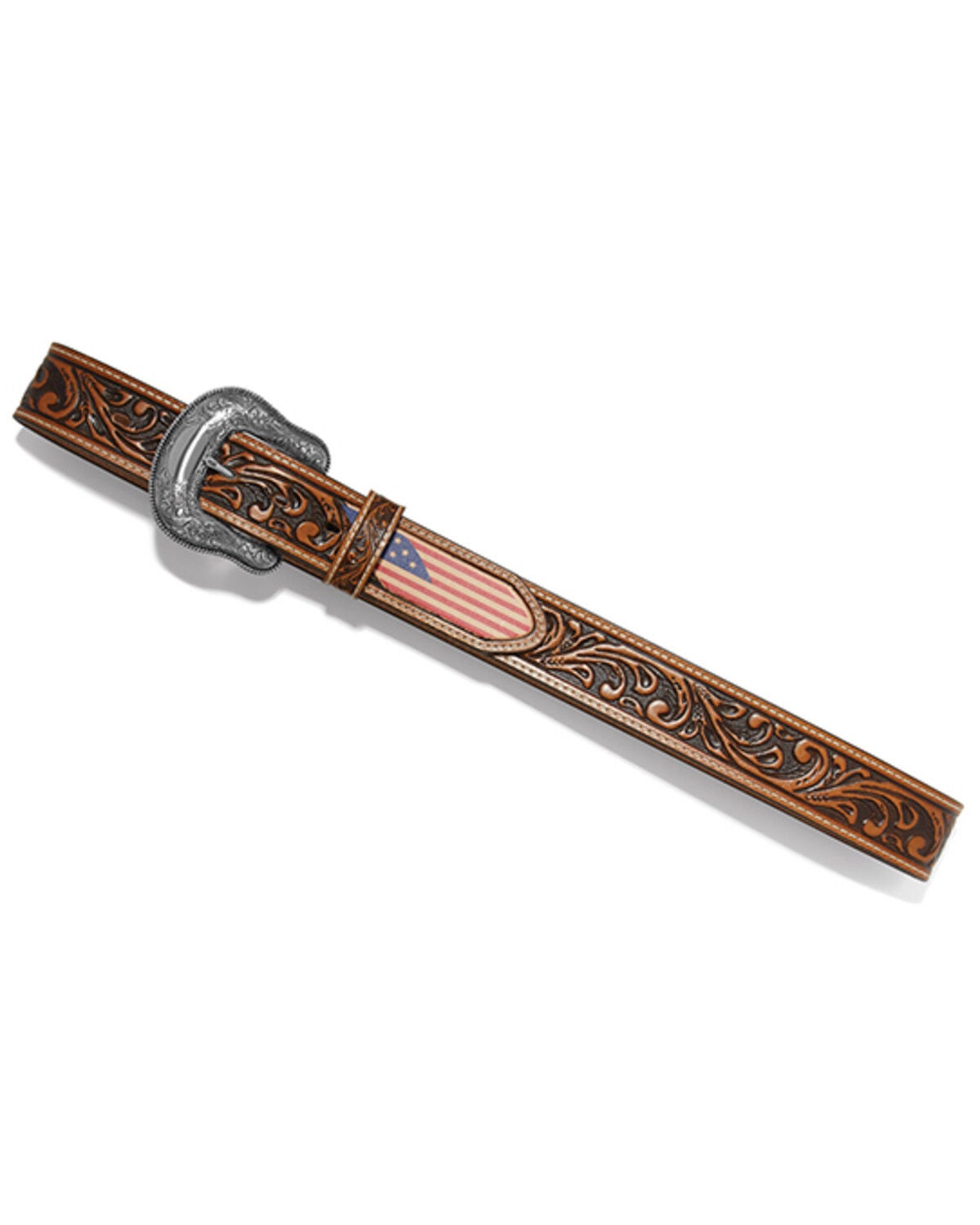 Image #2 - Leegin Men's Freedom Flag Tooled Leather Belt, Tan, hi-res