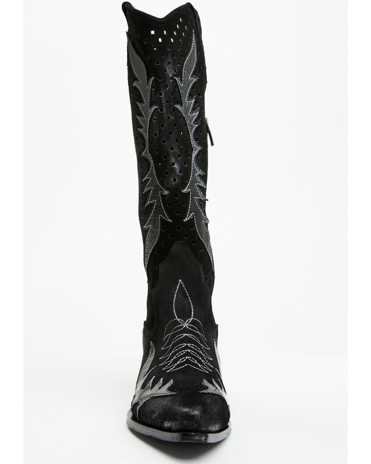 Image #4 - Italian Cowboy Women's Perforated Tall Western Boots - Snip Toe, Black, hi-res