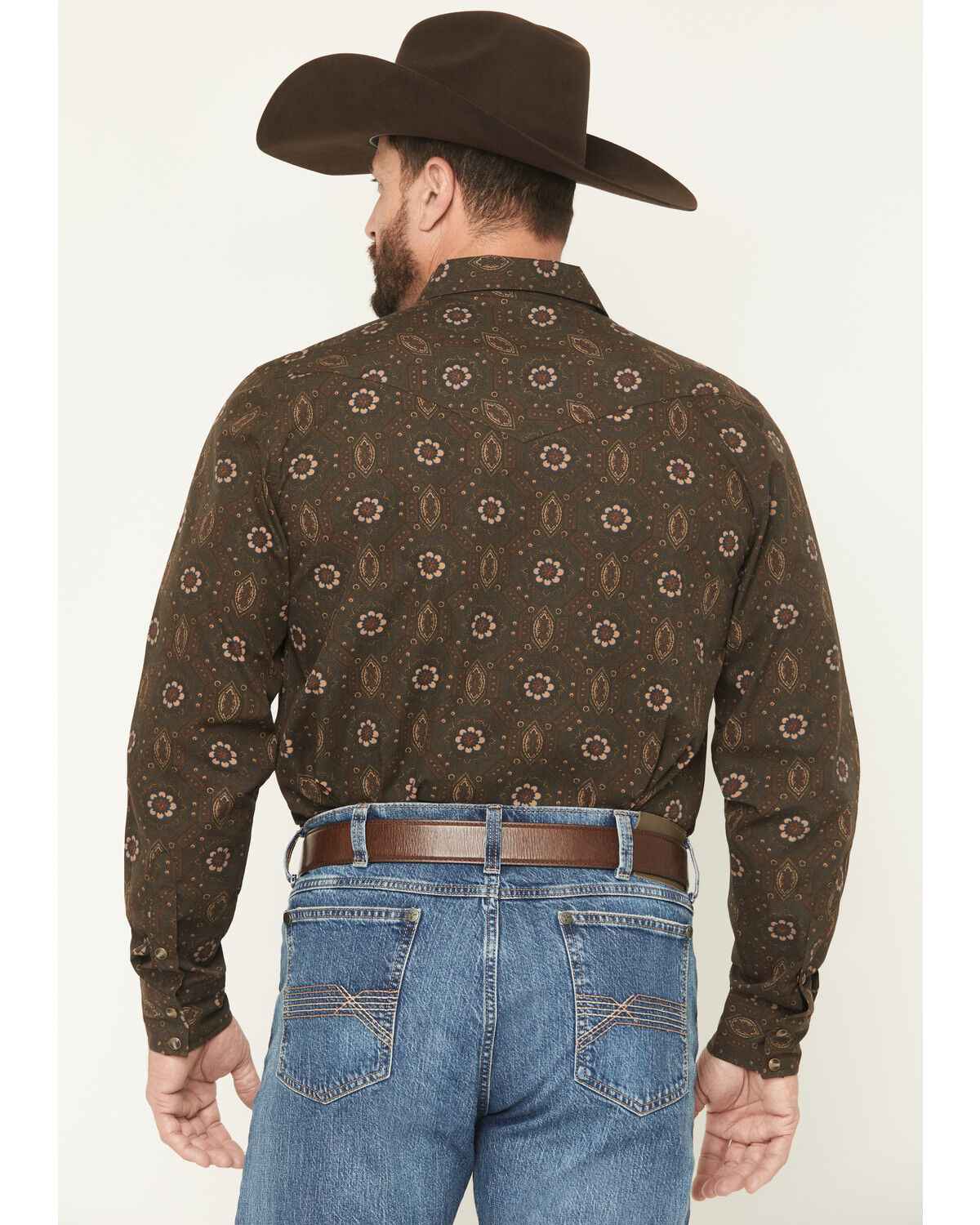Image #4 - Gibson Trading Co Men's Bourbon Street Medallion Print Long Sleeve Snap Stretch Western Shirt, Brown, hi-res
