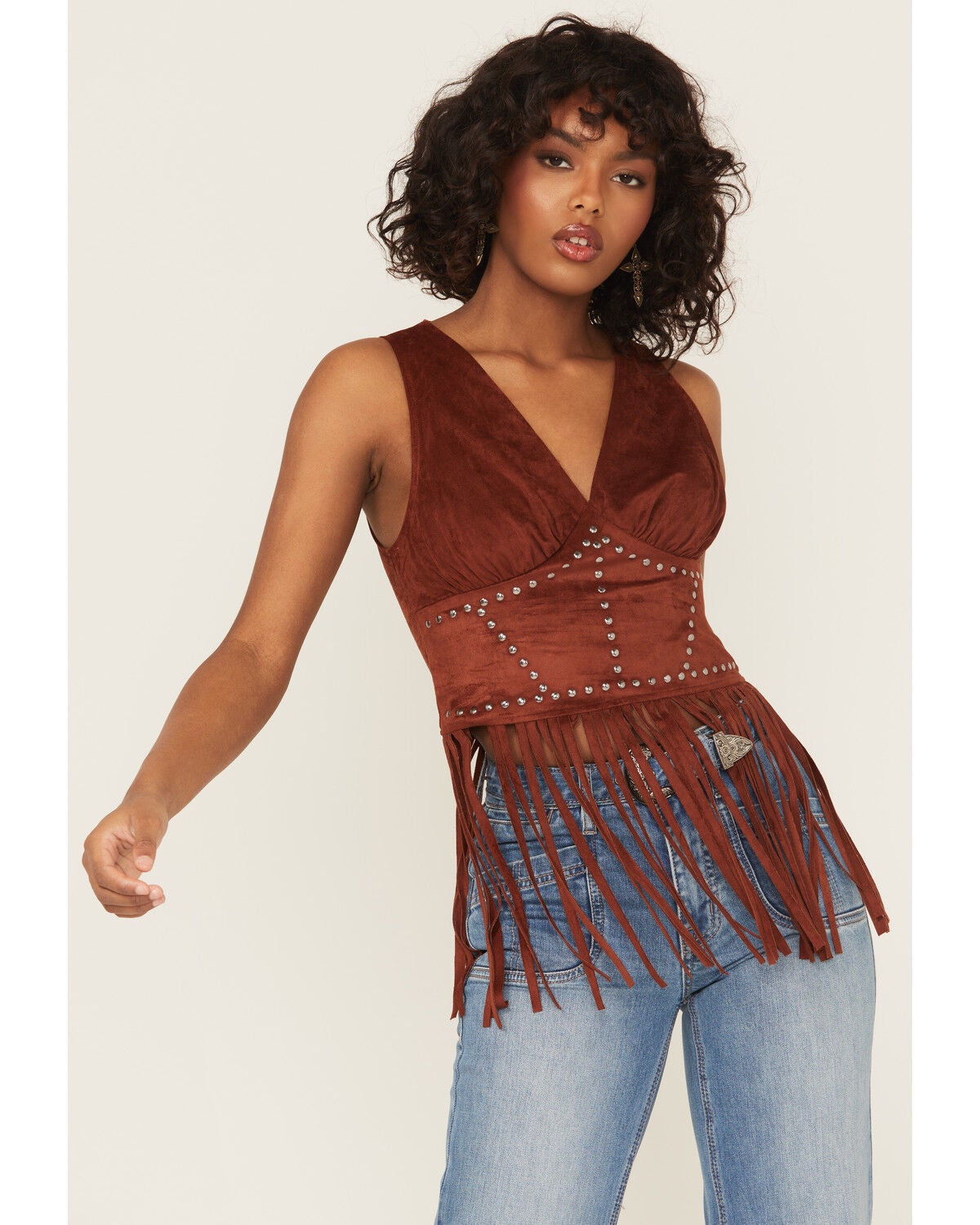 Rock & Roll Denim Women's Studded Sleeveless Corset, Rust Copper, hi-res