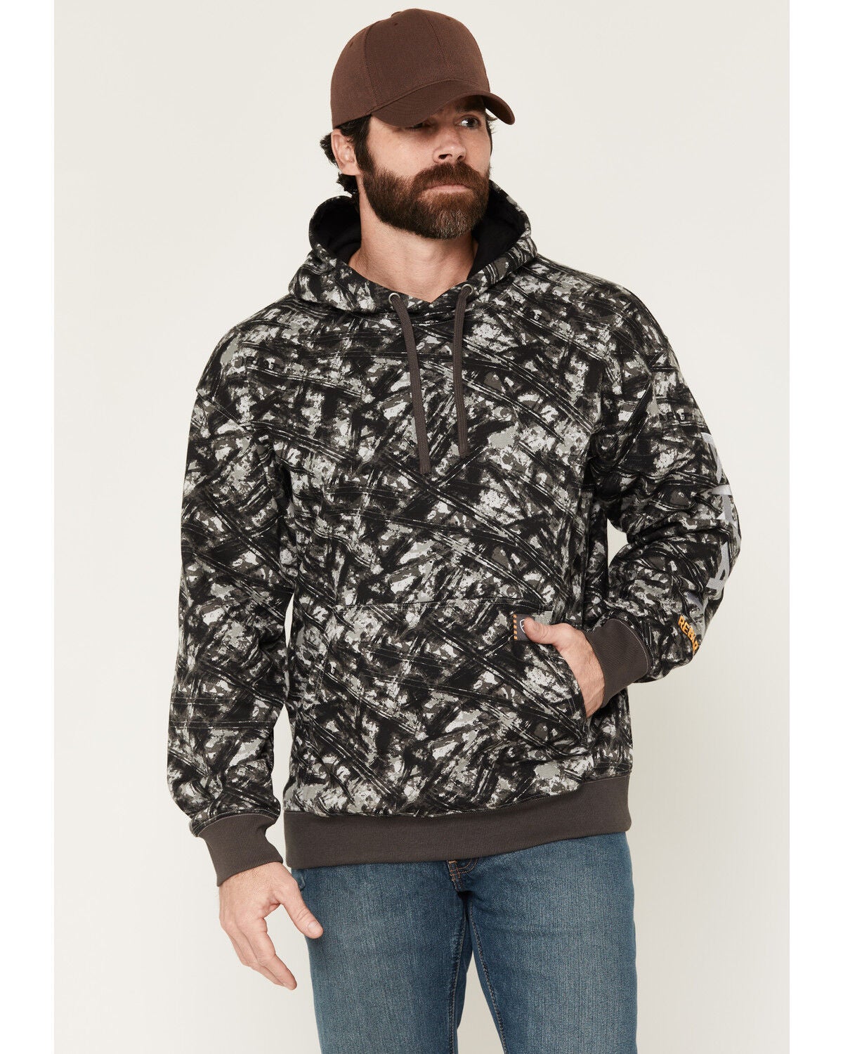 Ariat Men's Rebar Workman Camo Print Hooded Sweatshirt, Black, hi-res