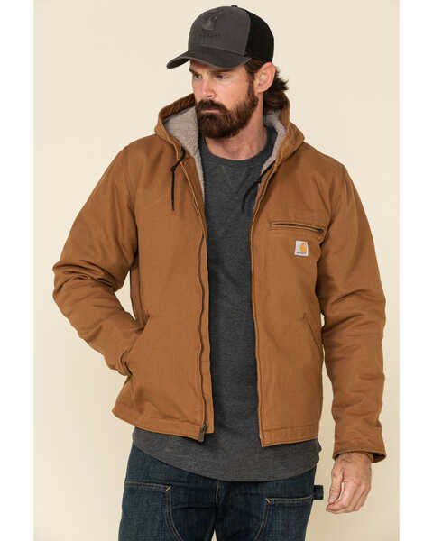 Carhartt Men's Washed Duck Sherpa-Lined Zip-Front Work Hooded Jacket ...