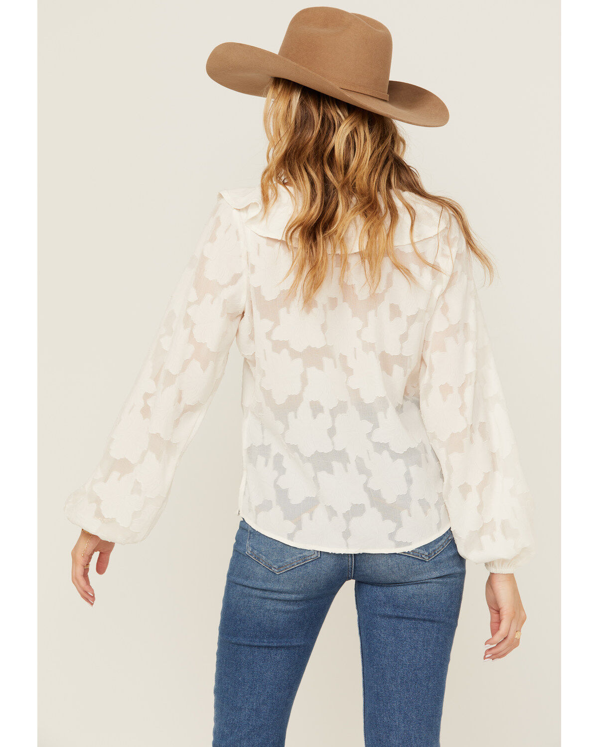Image #4 - Shyanne Women's Floral Long Sleeve Ruffle Peasant Top, Off White, hi-res