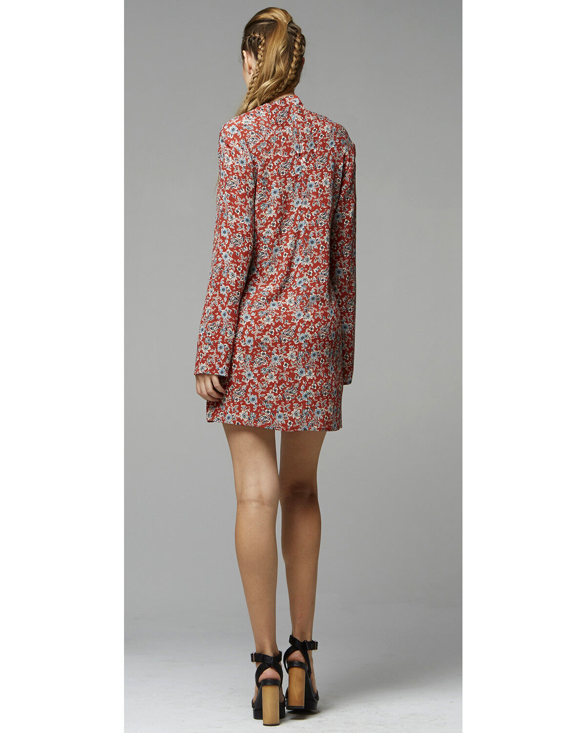 Image #3 - Glam Women's Rust Floral Cut Out Trapeze Dress , , hi-res
