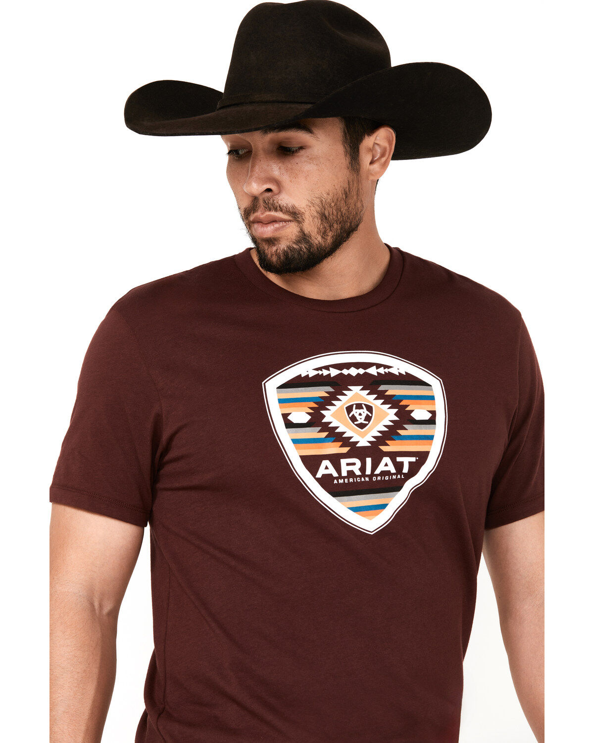 Image #2 - Ariat Men's Boot Barn Exclusive Logo Short Sleeve Graphic T-Shirt, Burgundy, hi-res