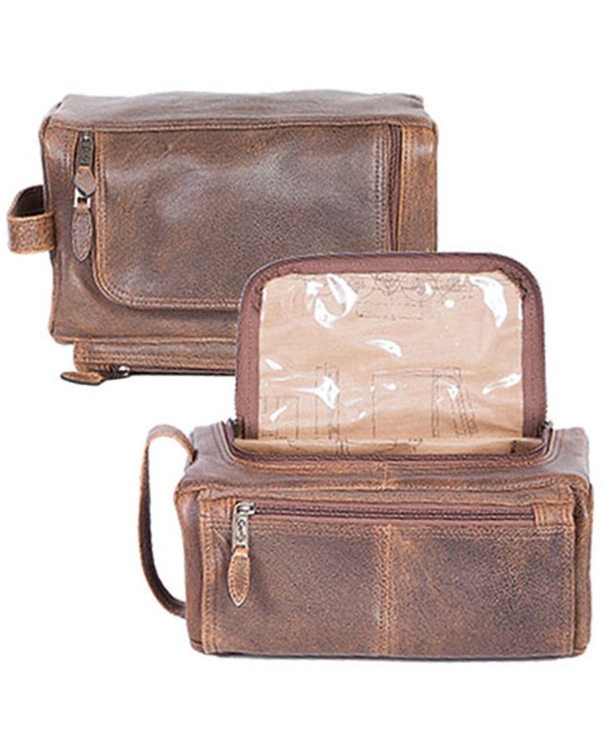 Image #1 - Scully Men's Leather Toiletry Bag, Brown, hi-res