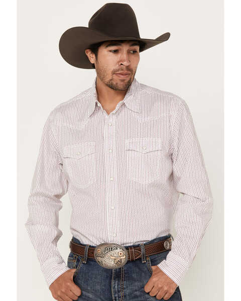 Wrangler 20x Men's Geo Print Long Sleeve Stretch Pearl Snap Western Shirt, Pink, hi-res