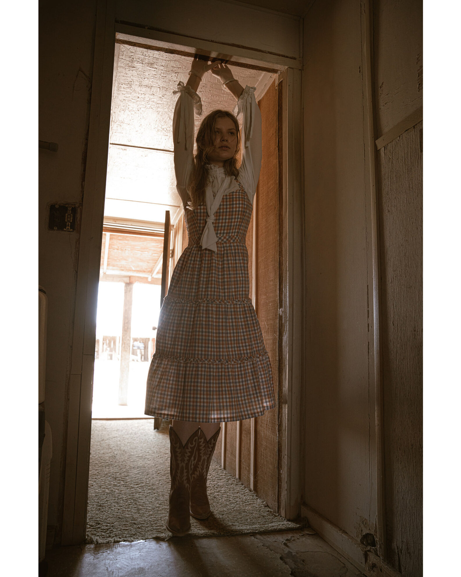 Cotton & Rye Women's Gingham Print Ruffle Midi Dress
