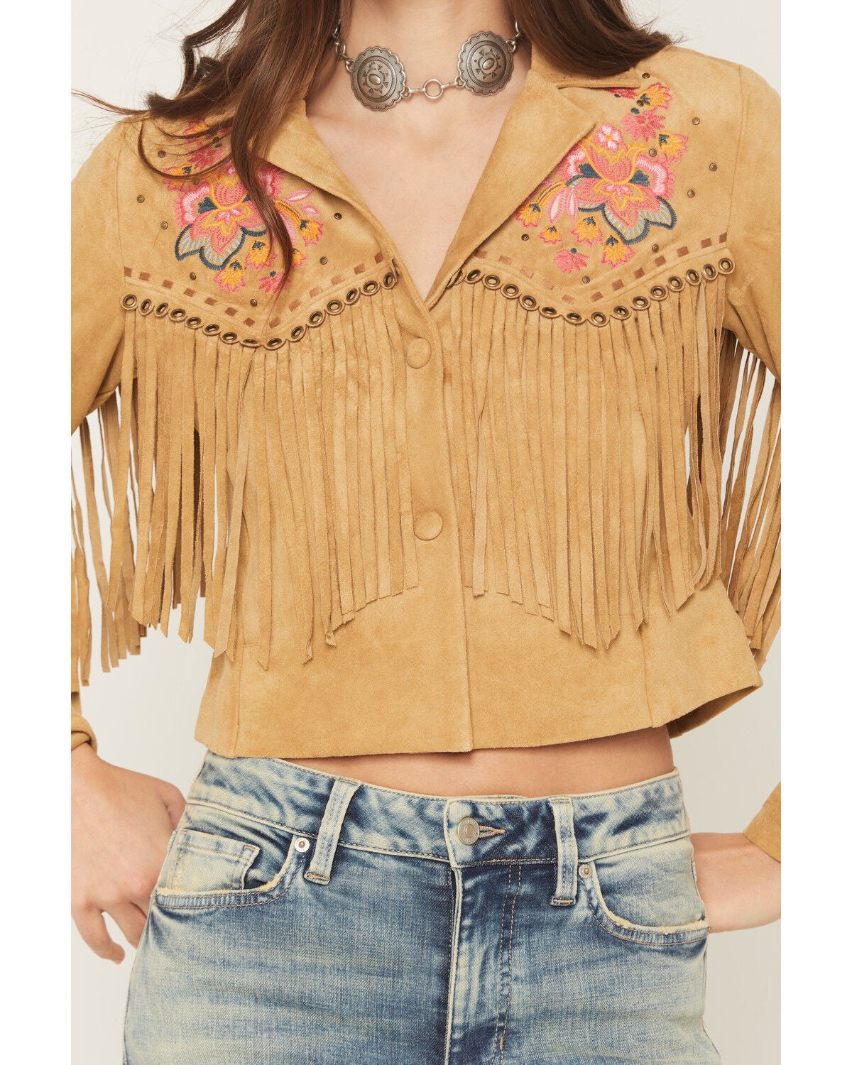 Image #5 - Shyanne Women's Dixon Embroidered Faux Suede Fringe Jacket, Wheat, hi-res