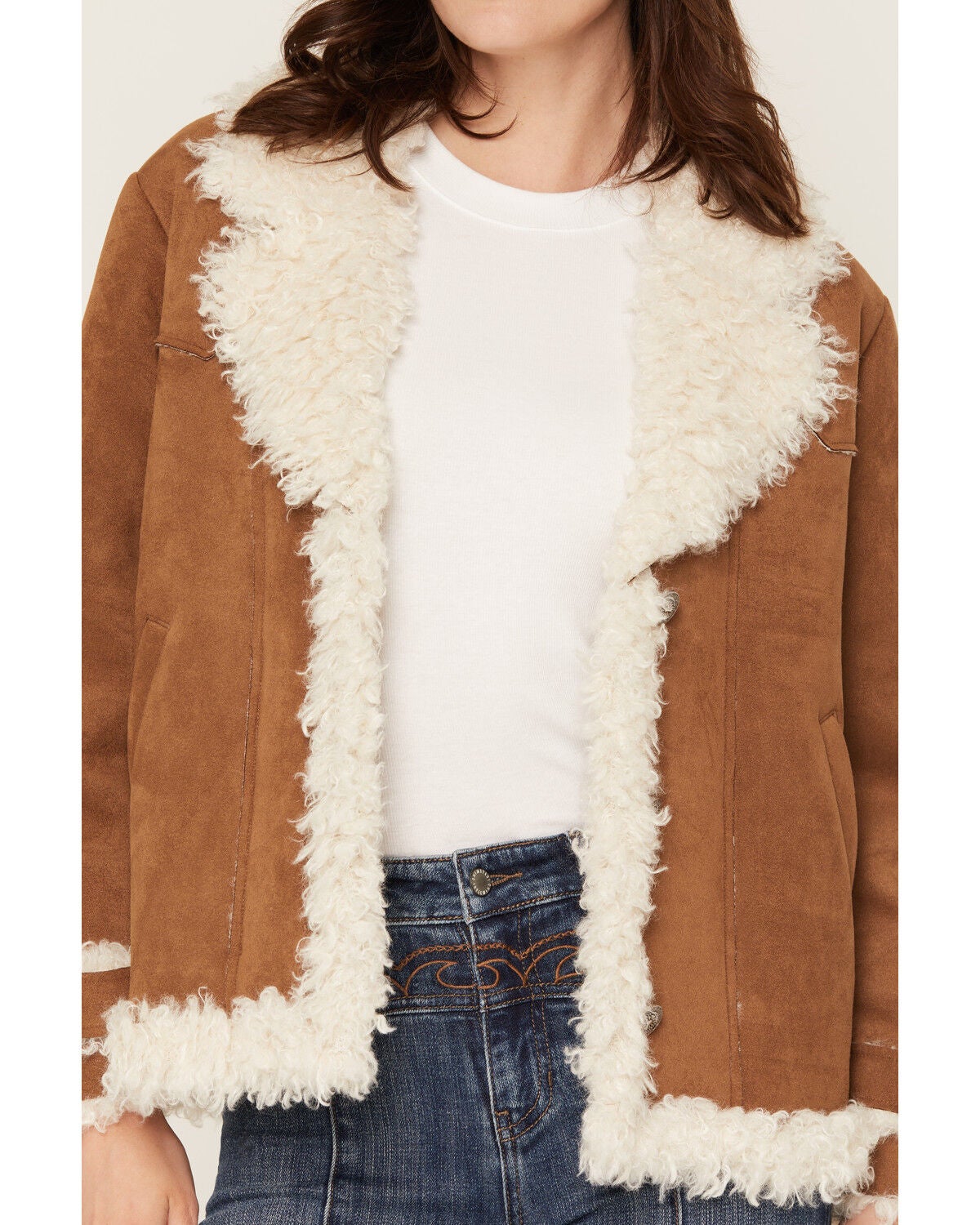 Image #3 - Idyllwind Women's Briggs Faux Suede Sherpa Blazer, Bark, hi-res