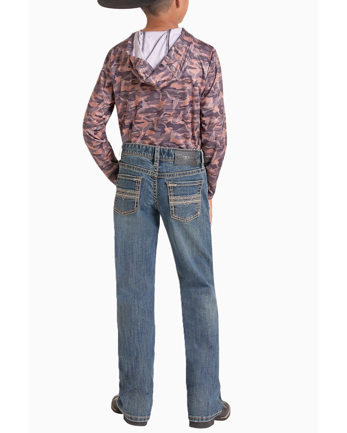 Rock & Roll Denim Boys' Medium Wash Bootcut Stretch Denim Jeans, Medium Wash, hi-res