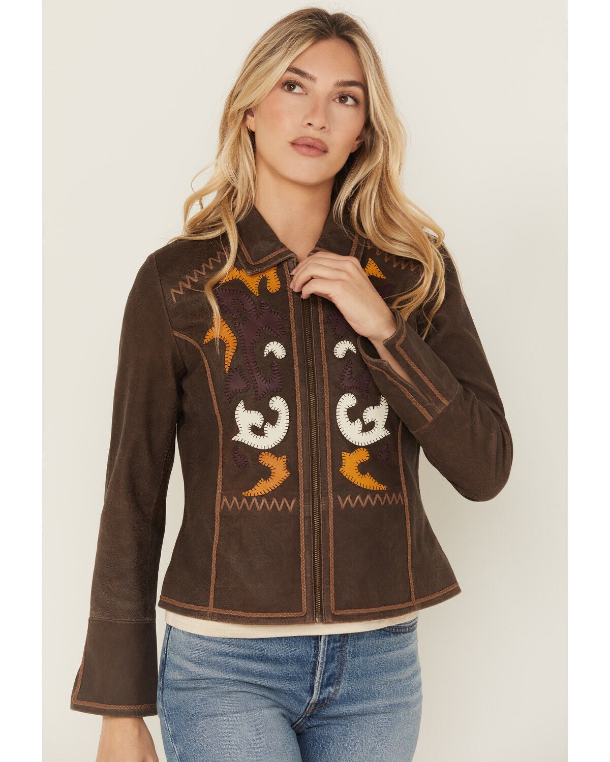 Shyanne Women's Washed Suede Leather Jacket, Chocolate, hi-res