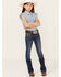 Image #1 - Shyanne Little Girls' Dark Wash Arrow Embroidered Stretch Bootcut Jeans, Blue, hi-res
