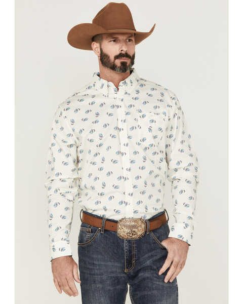 Image #1 - RANK 45® Men's Roughstock Paisley Geo Print Long Sleeve Button-Down Western Shirt , Cream, hi-res